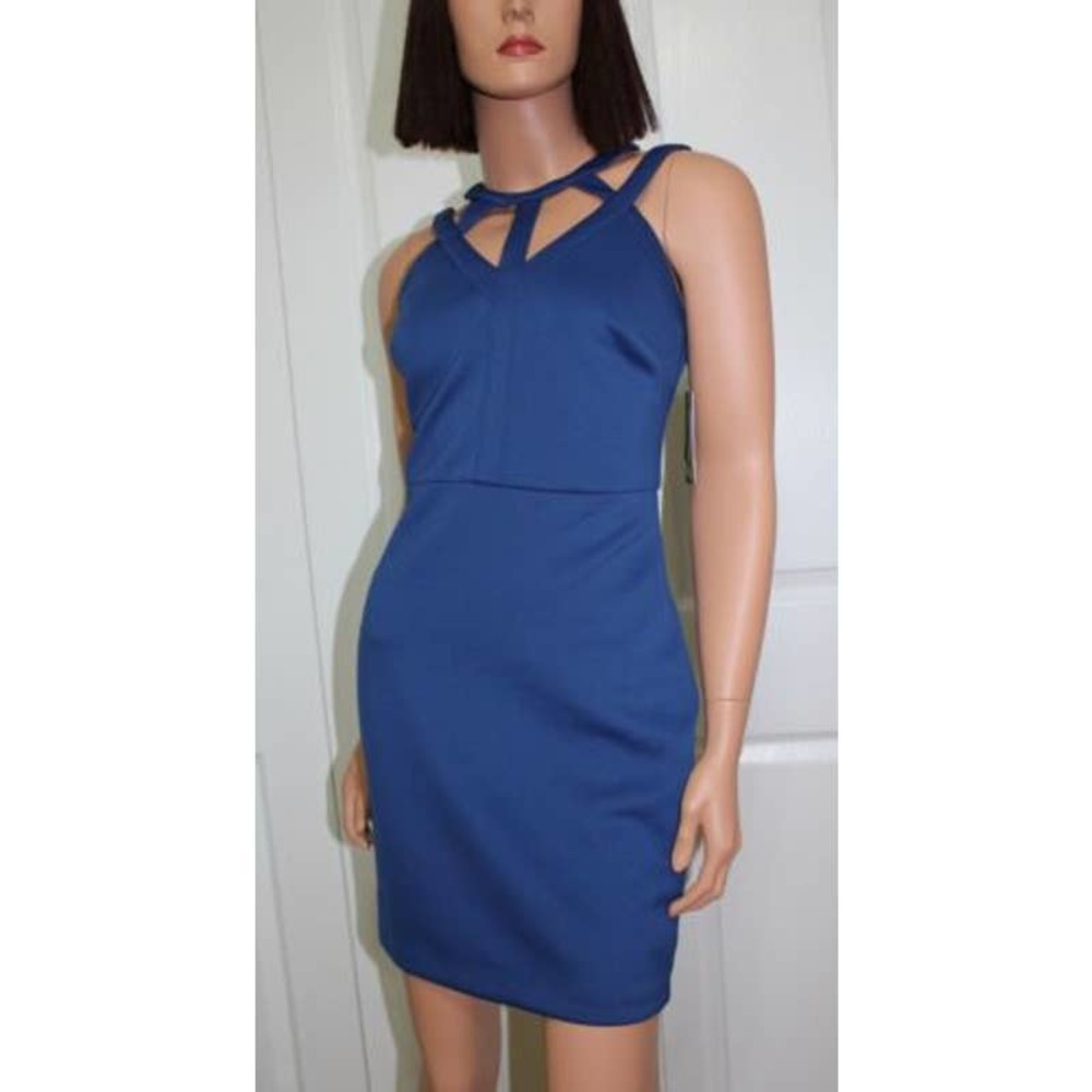 Guess Women Sz 6 Caged Scuba Bodycon Cobalt Blue Cut Out Dress